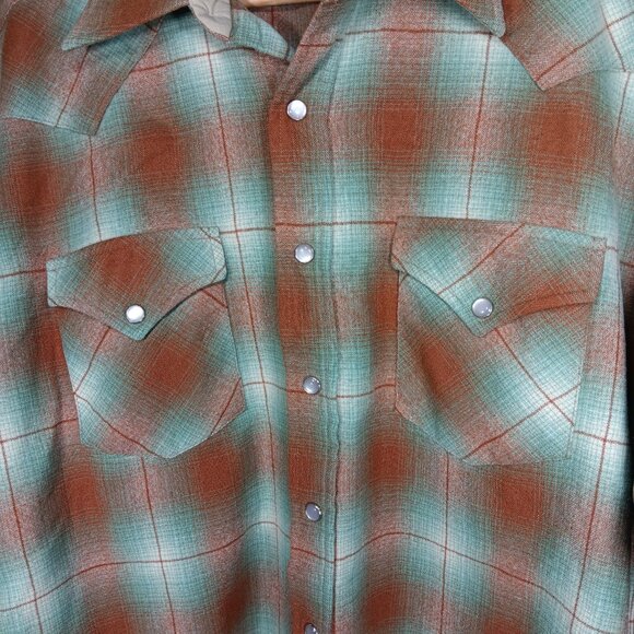 Pendleton Canyon Flannel Wool Pearl Snap Long Sleeve Button Down Mint Green - Picture 3 of 11